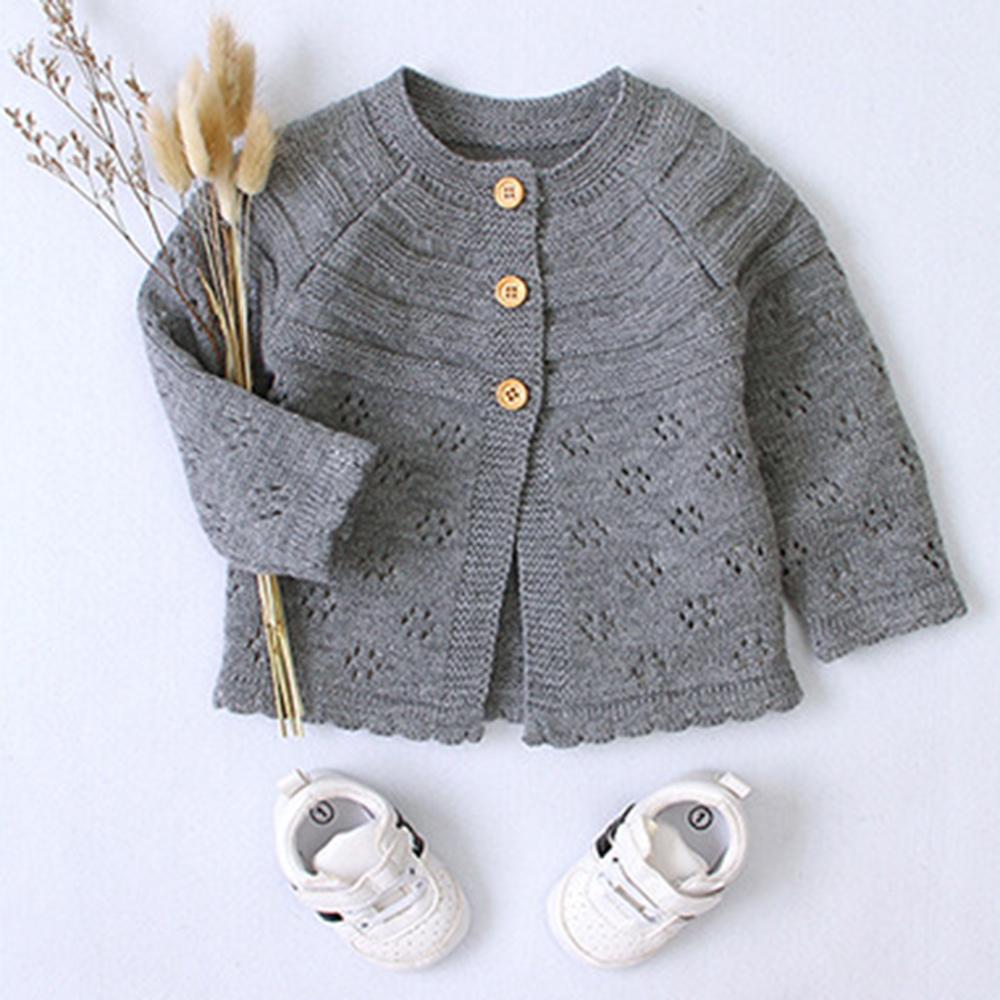 Baby Girls Button Long Sleeve Solid Sweater Wholesale Baby Clothes