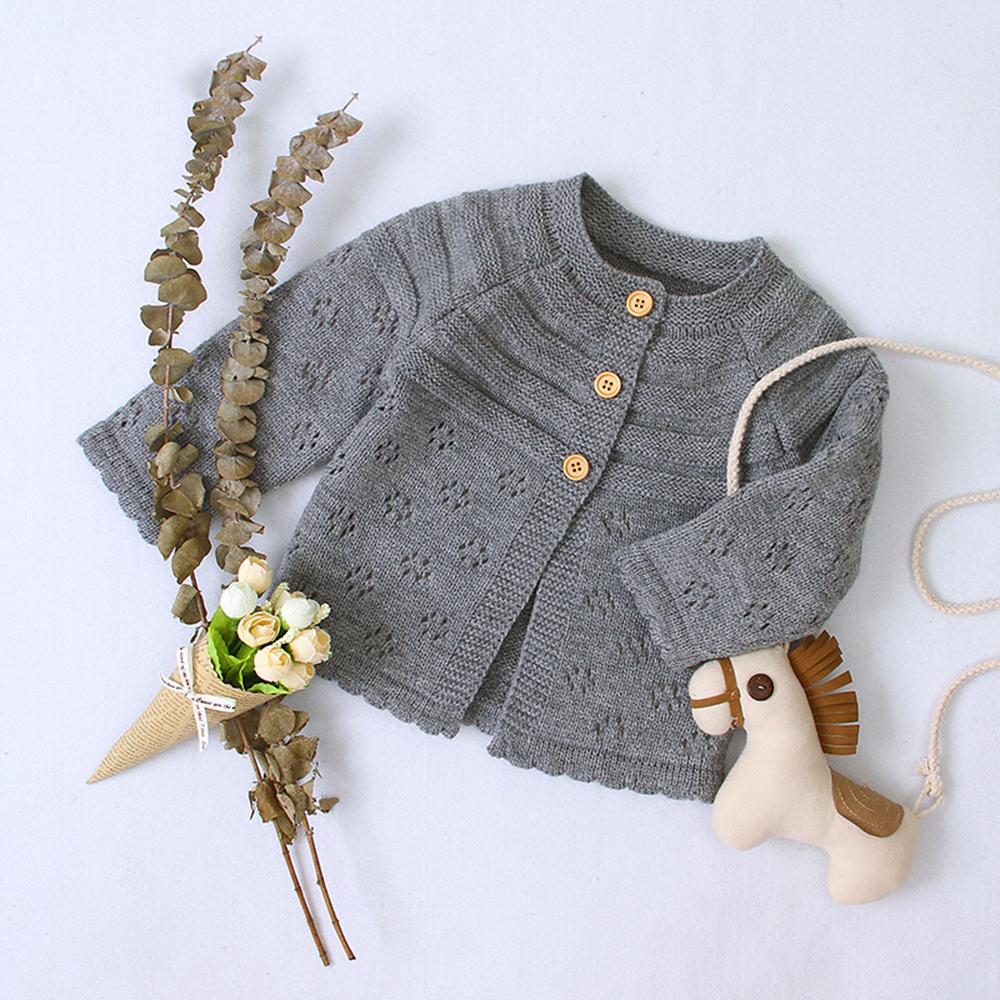 Baby Girls Button Long Sleeve Solid Sweater Wholesale Baby Clothes