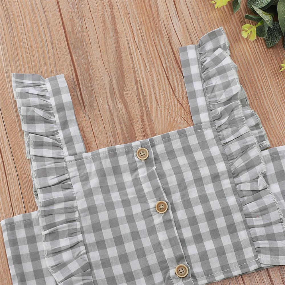 Girls Button Plaid Ruffled Sling Top & Shorts kids wholesale clothing