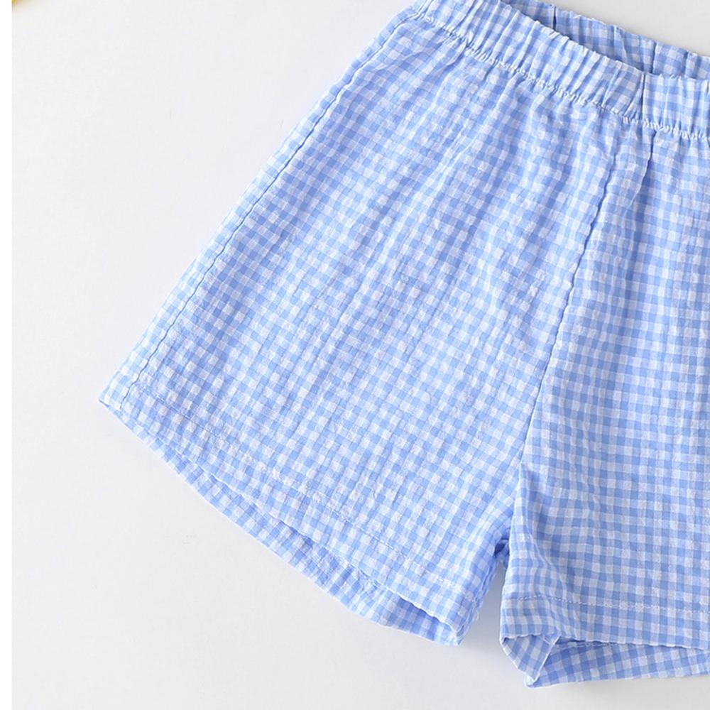 Girls Button Plaid Sling Top & Shorts kids wholesale clothing