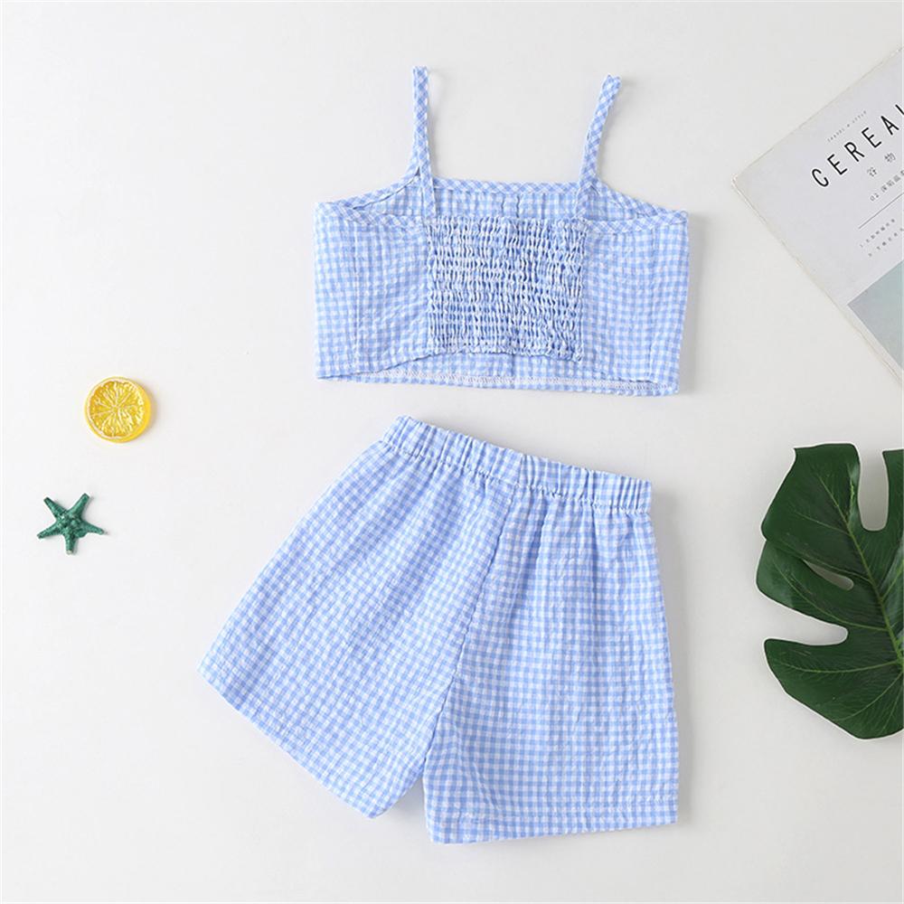 Girls Button Plaid Sling Top & Shorts kids wholesale clothing