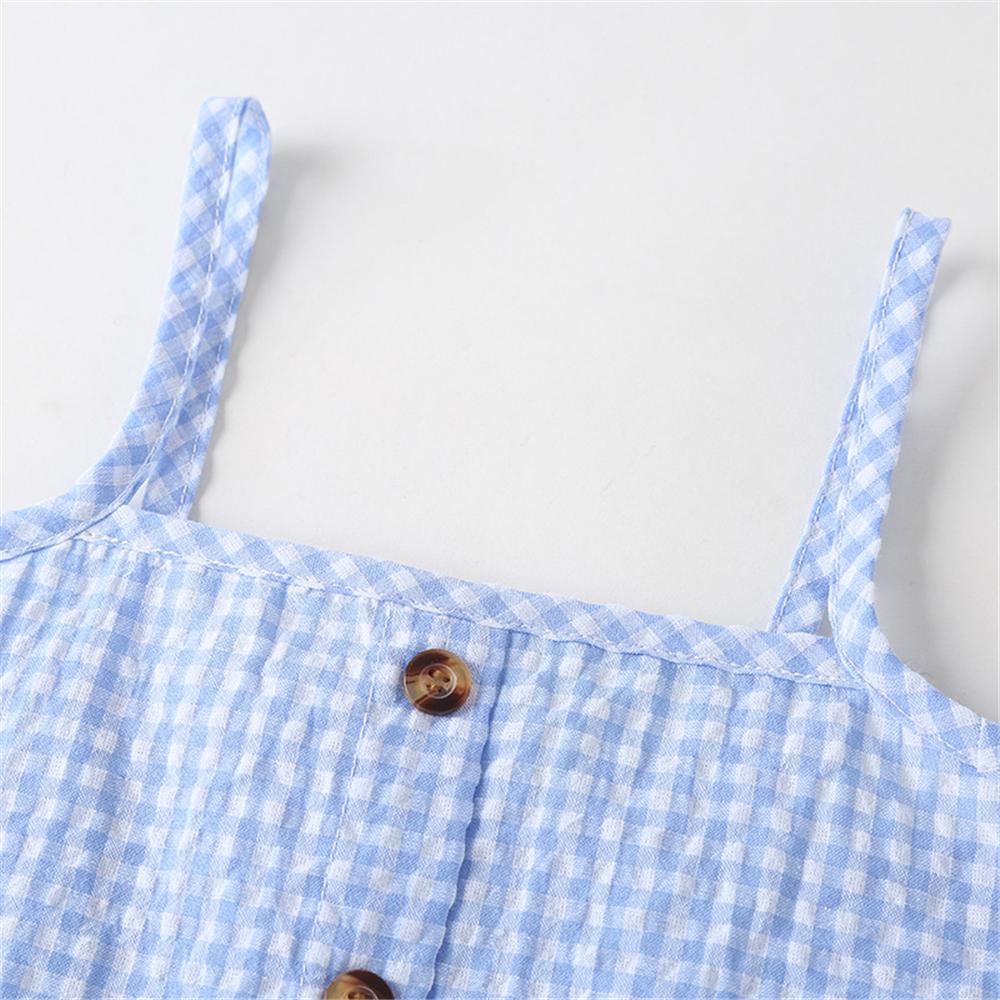 Girls Button Plaid Sling Top & Shorts kids wholesale clothing