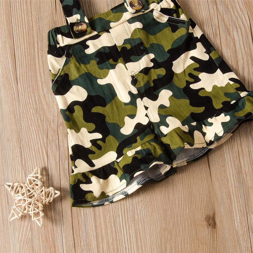 Girls Button Short Sleeve Solid Top & Camo Suspender Overalls quality children's clothing wholesale