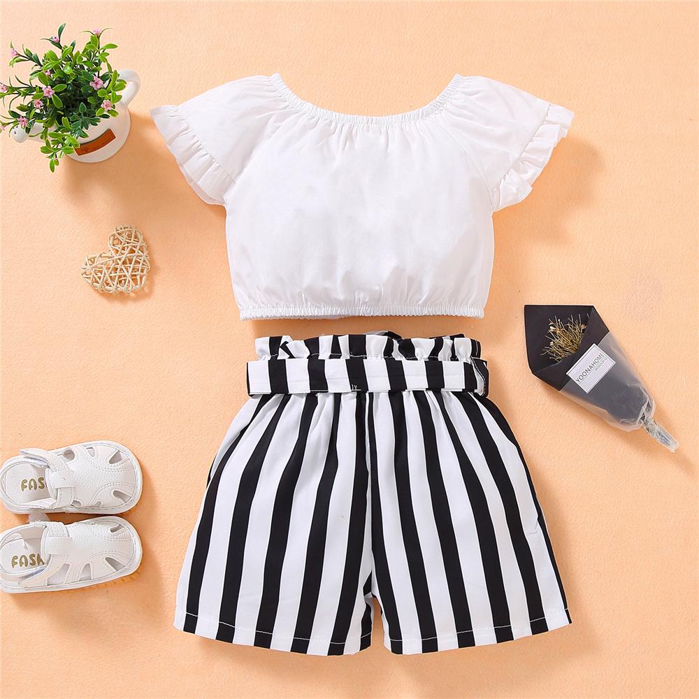 Girls Button Short Sleeve Solid Top & Striped Shorts wholesale kids boutique clothing