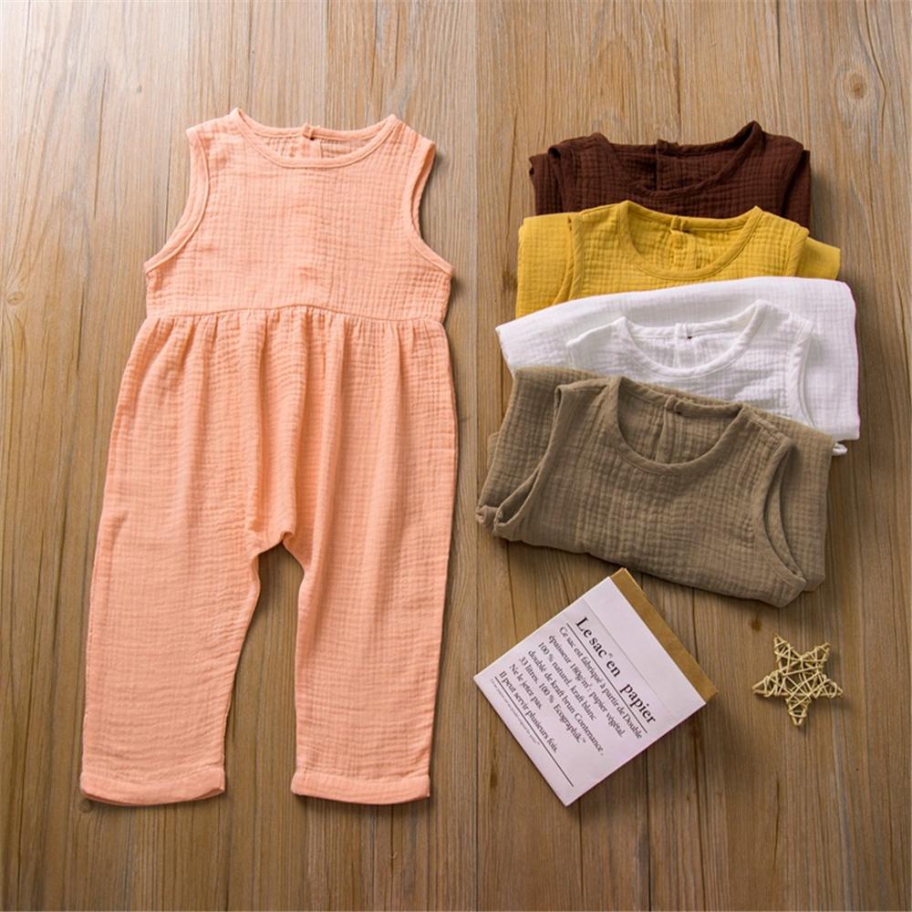 Unisex Button Sleeveless Solid Color Jumpsuit wholesale childrens clothing