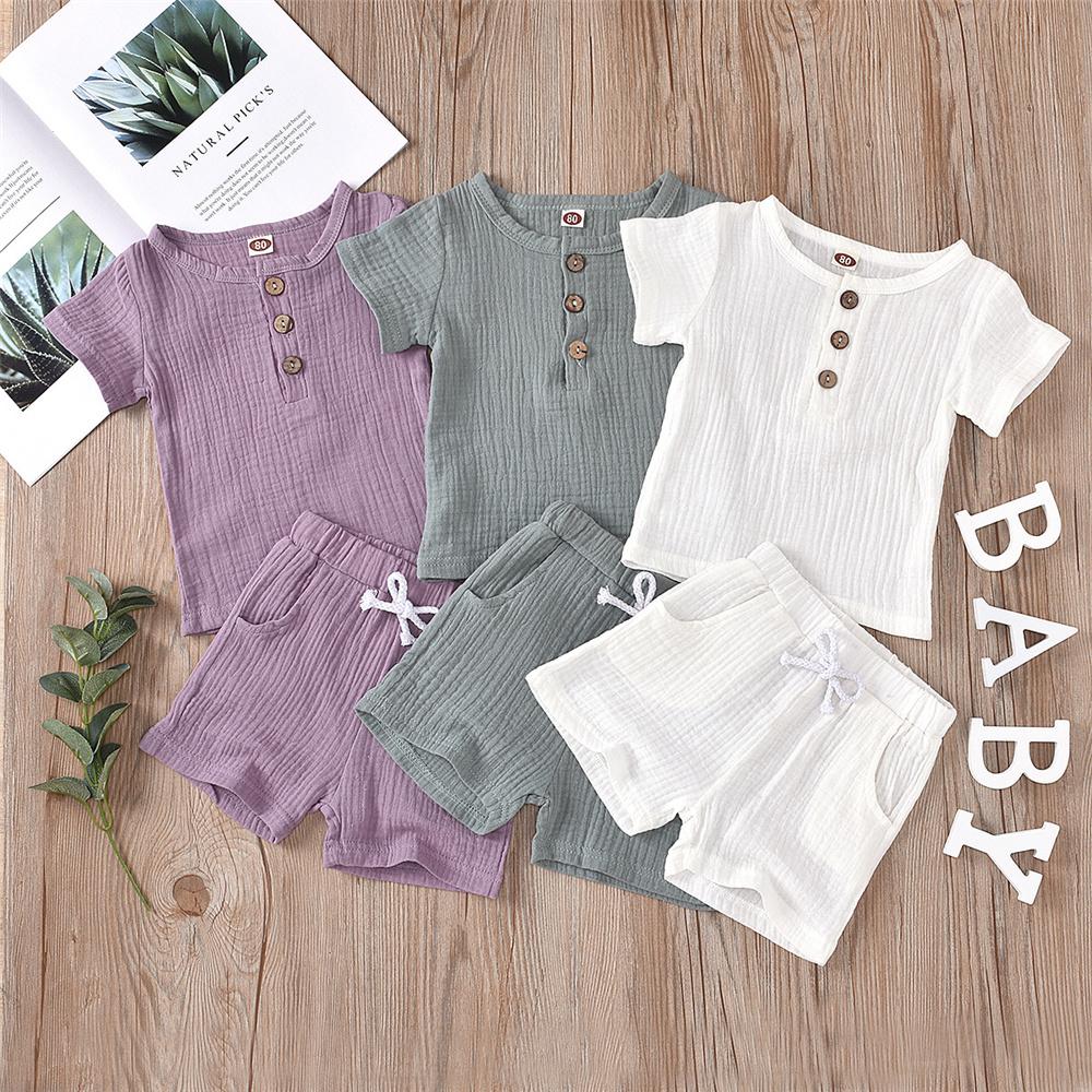 Unisex Button Solid Color Short Sleeve Top & Shorts Trendy Kids Wholesale Clothing