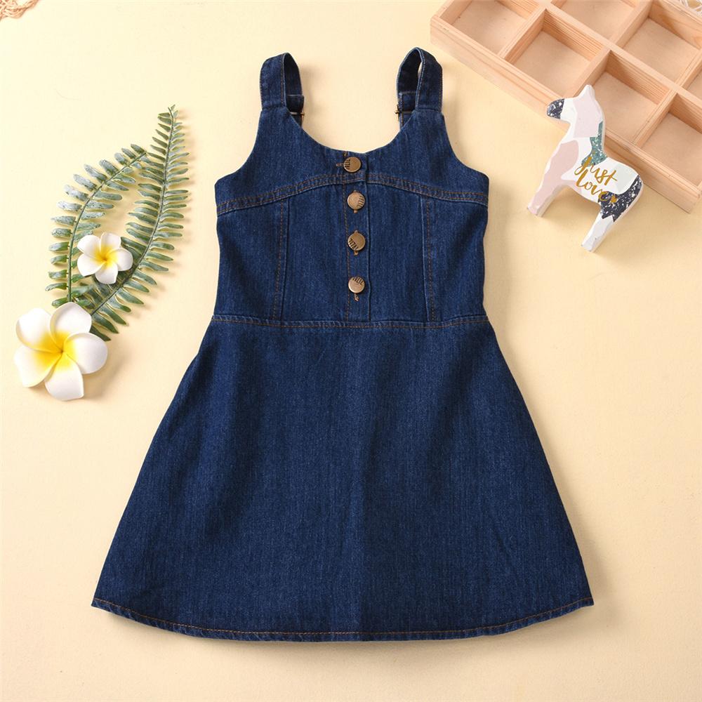 Girls Button Solid Color Suspender Dress Wholesale Little Girl Clothes