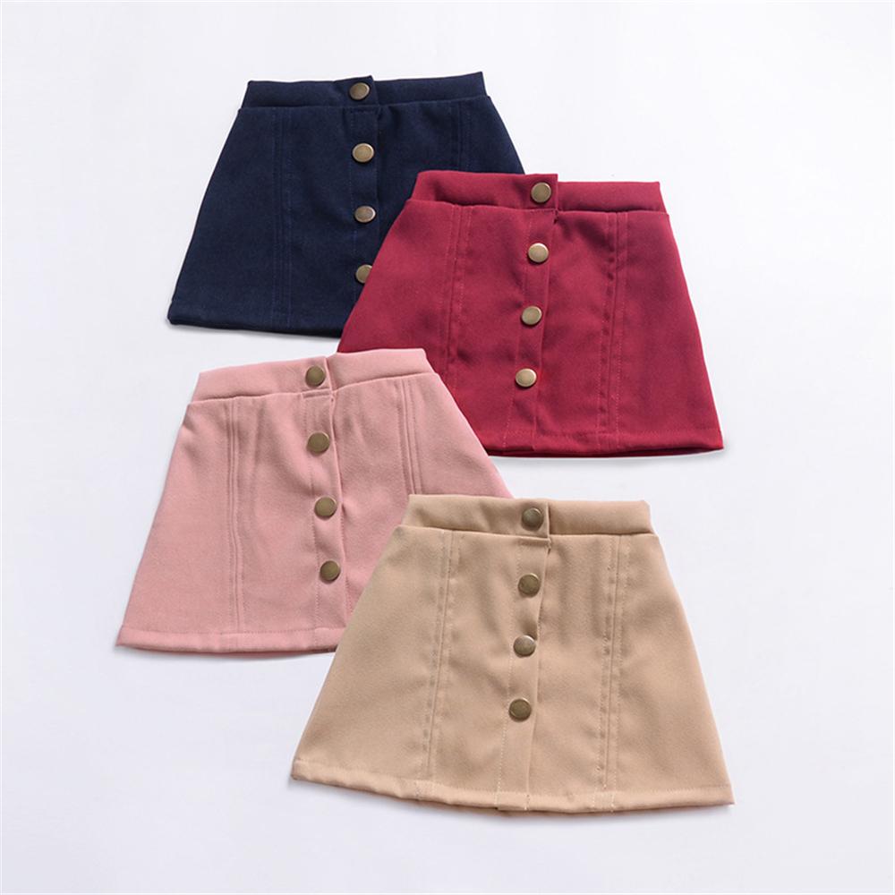 Girls Button Solid Color Vintage Skirt Wholesale Childrens Clothing In Bulk