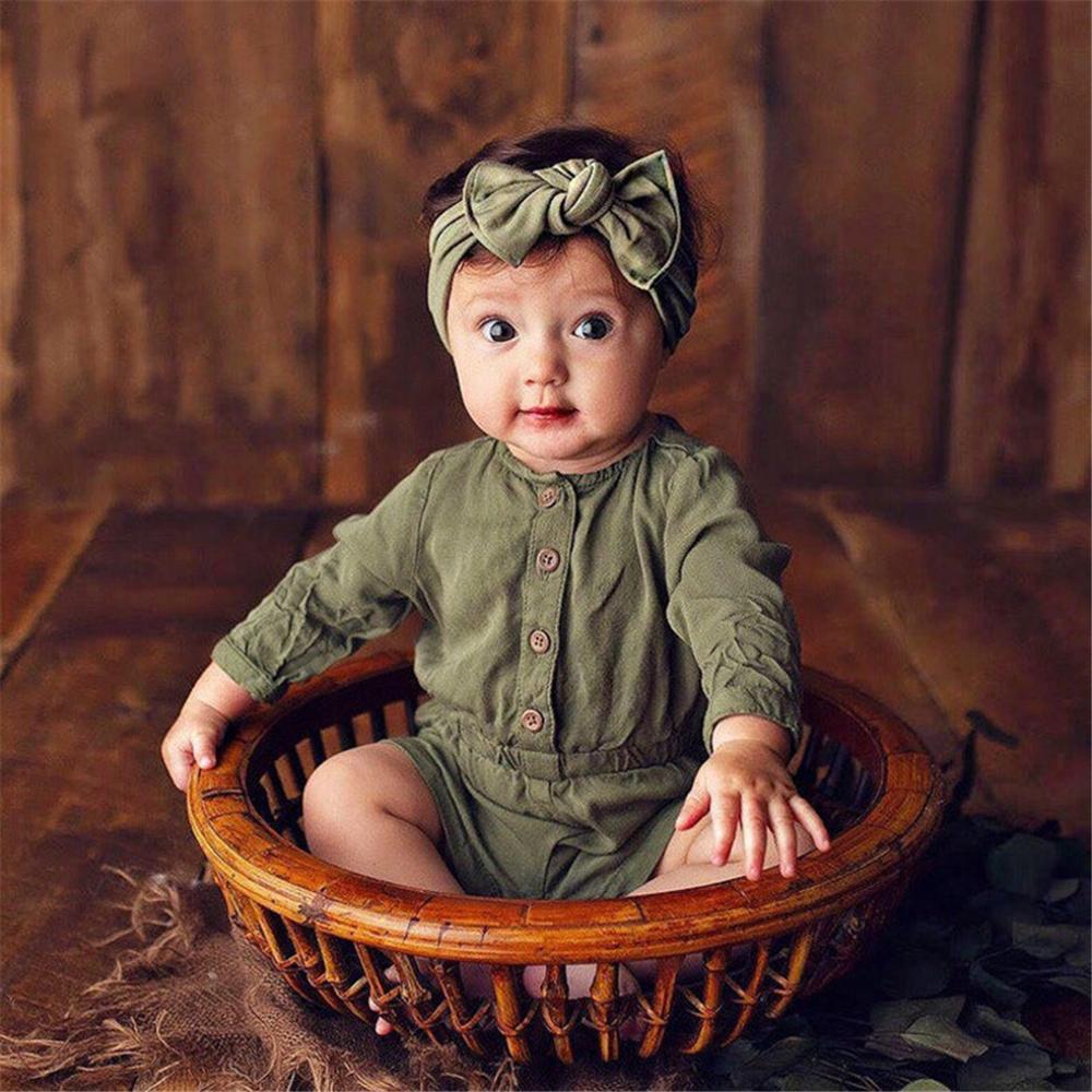 Toddler Girl Button Solid Long Sleeve Jumpsuit & Headband Wholesale Girls