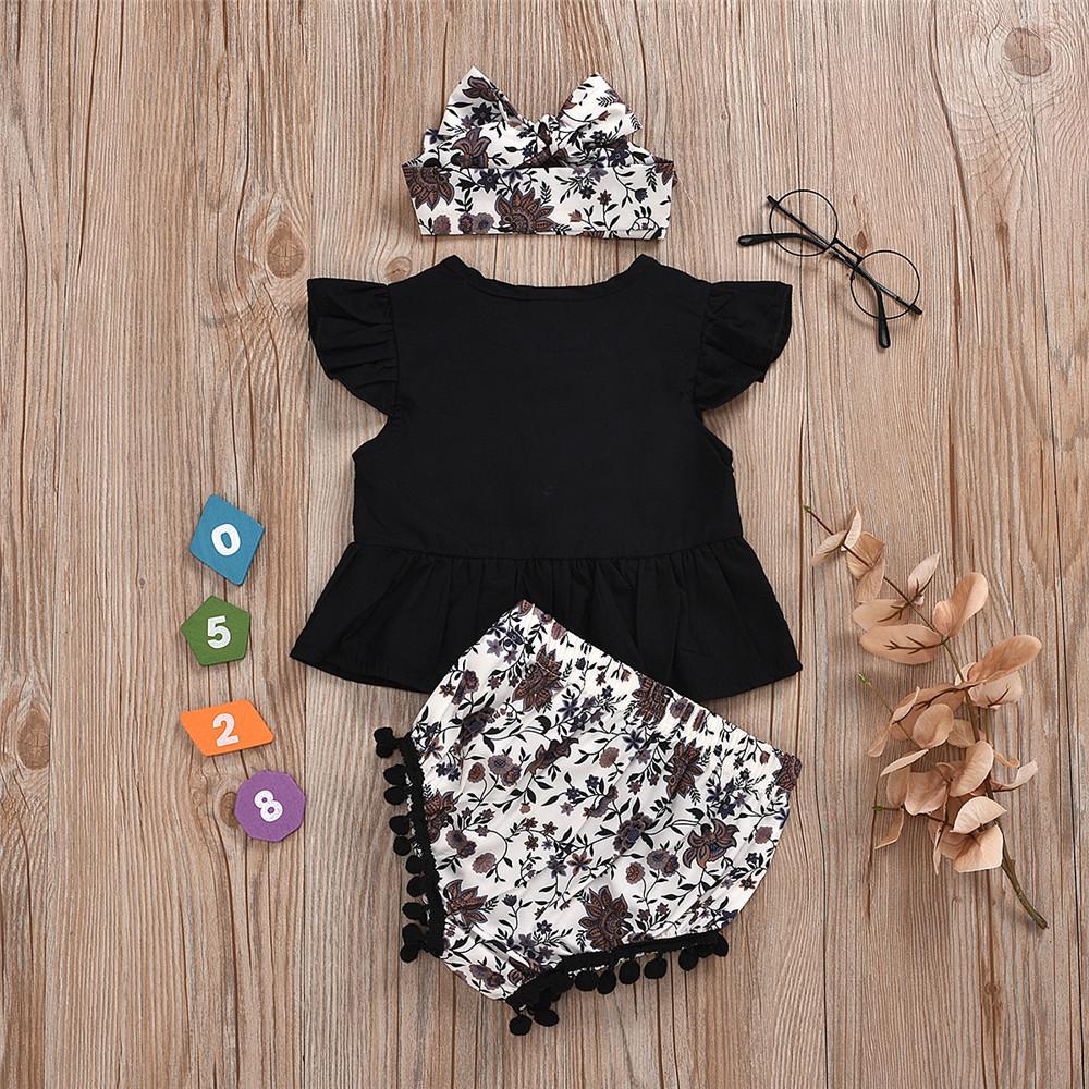 Girls Button Solid Short Sleeve Top & Shorts & Headband wholesale children's boutique clothing suppliers