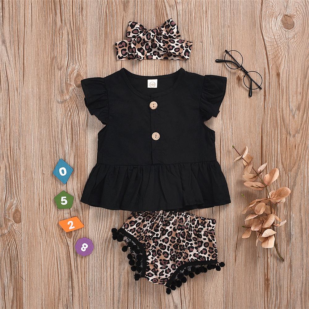 Girls Button Solid Short Sleeve Top & Shorts & Headband wholesale children's boutique clothing suppliers