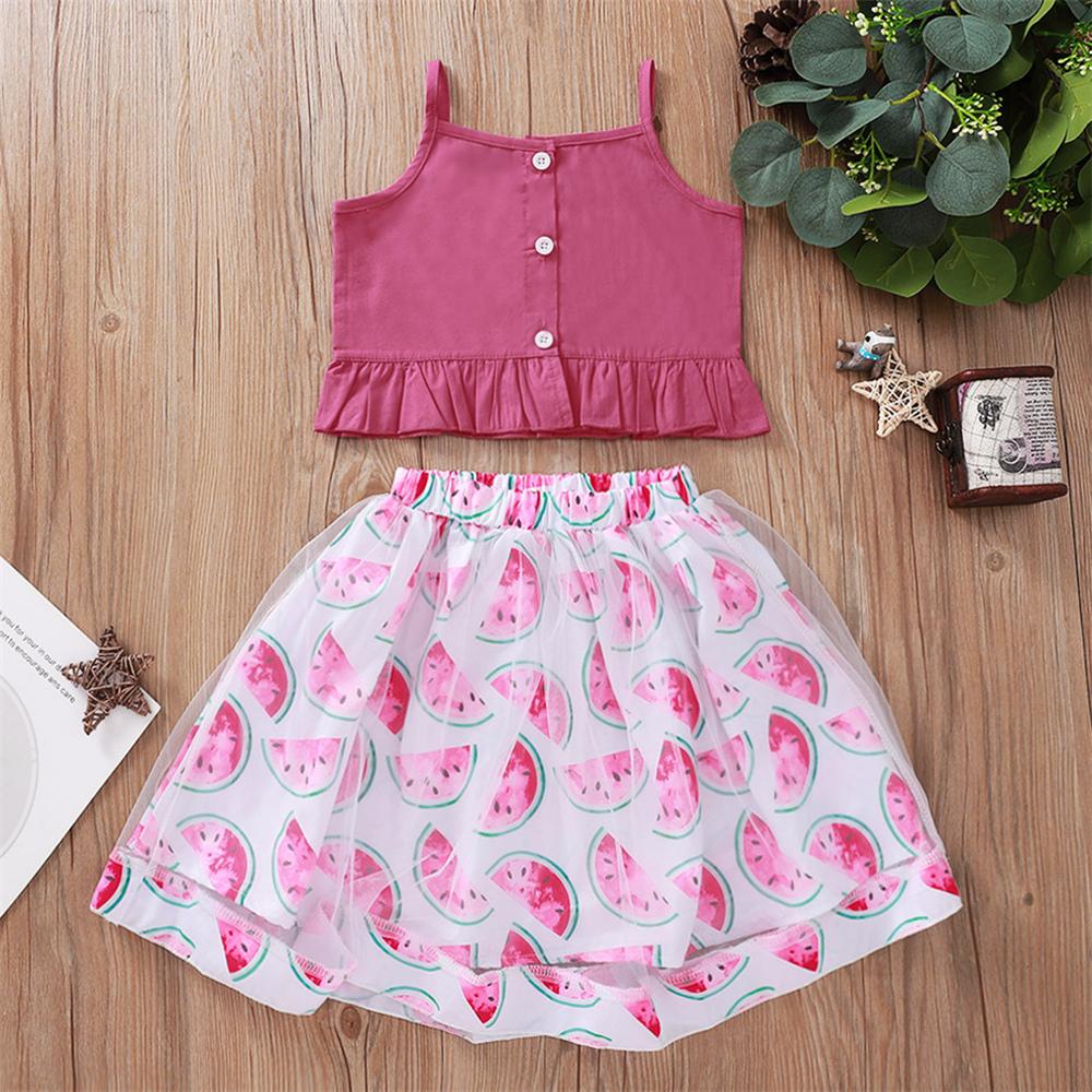 Girls Button Solid Tank Top & Floral Printed Skirt Cheap Childrens Clothes Wholesale