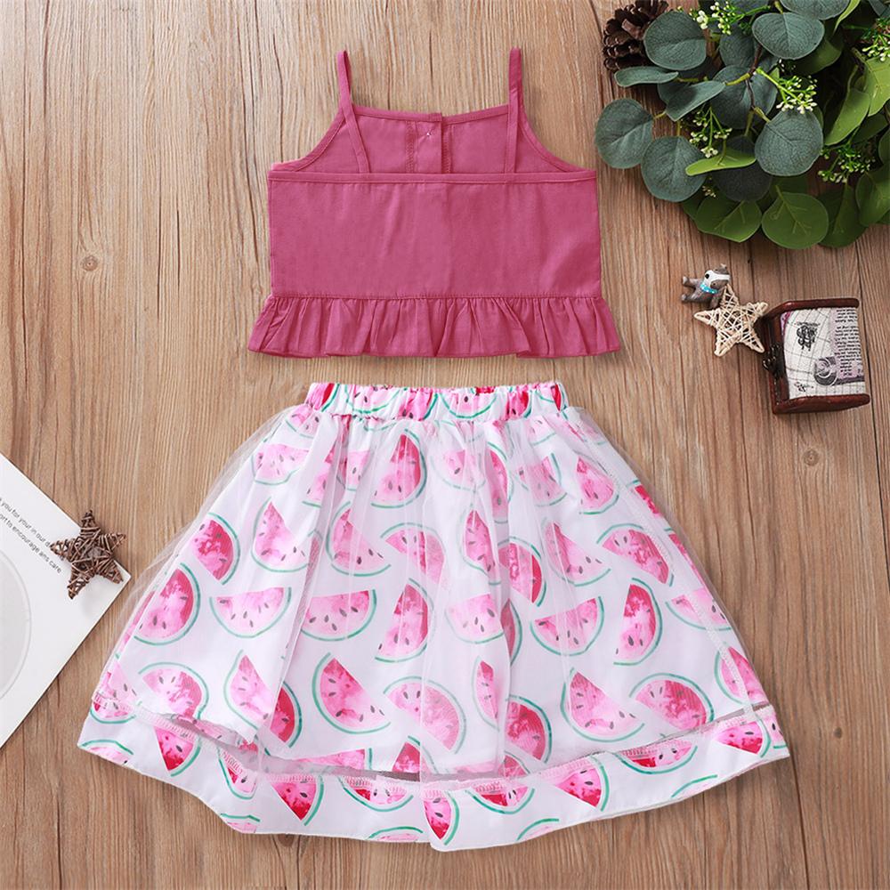 Girls Button Solid Tank Top & Floral Printed Skirt Cheap Childrens Clothes Wholesale