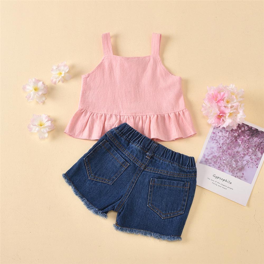 Girls Button Stylish Sling Top & Denim Ripped Shorts wholesale girls clothes