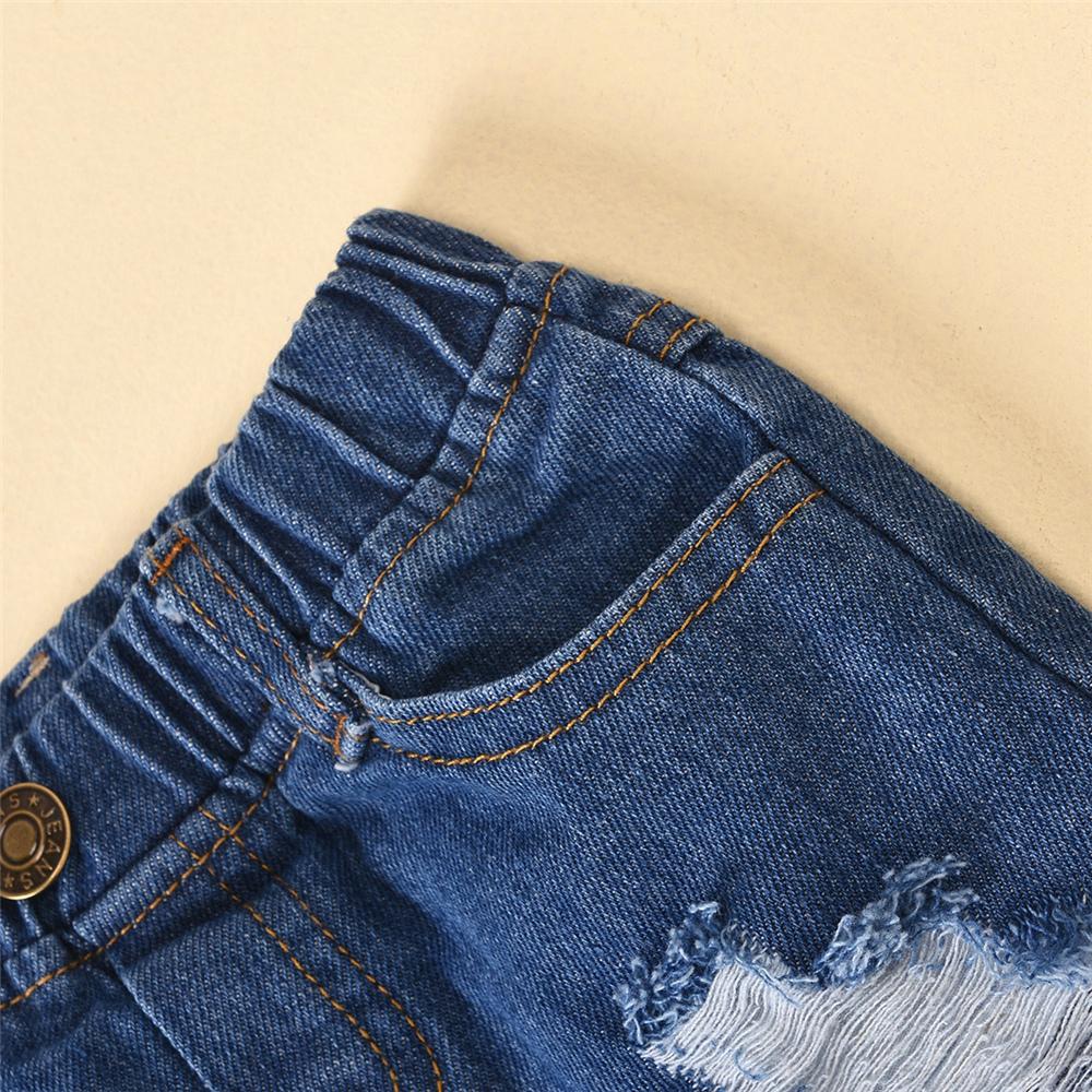 Girls Button Stylish Sling Top & Denim Ripped Shorts wholesale girls clothes