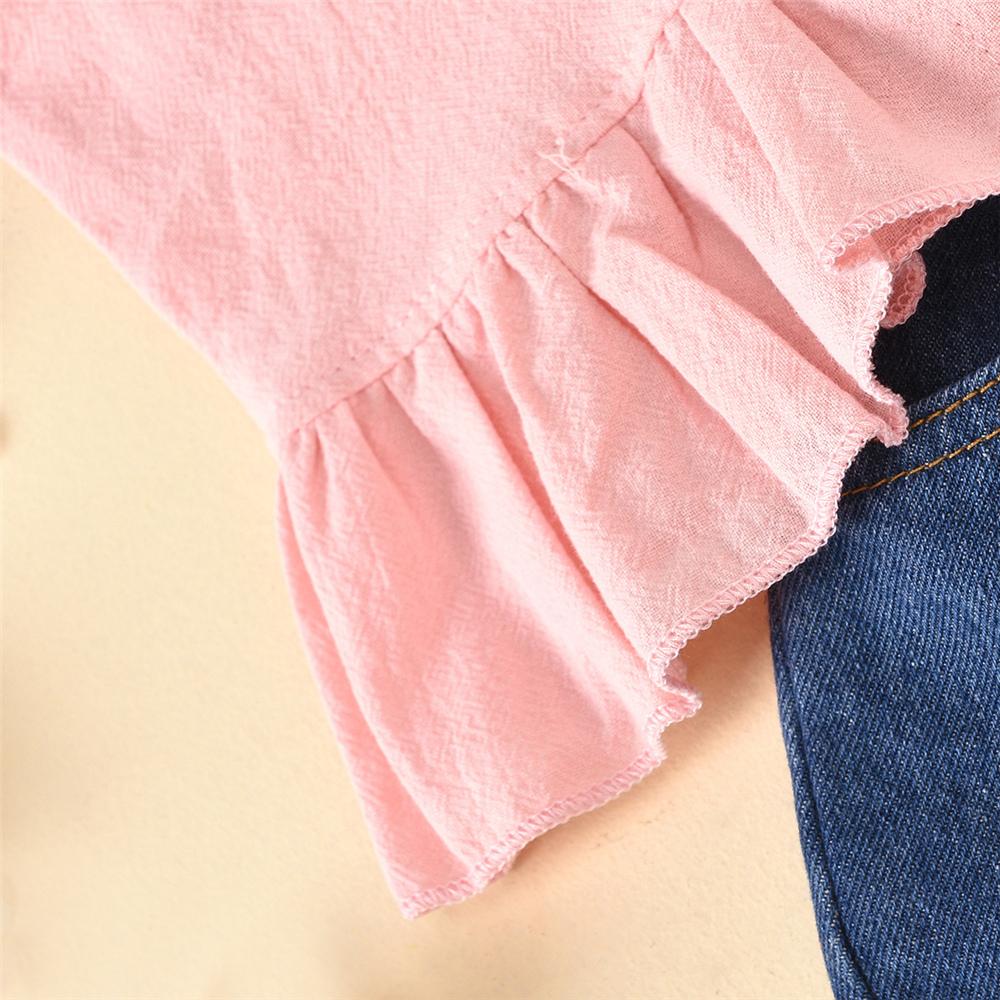 Girls Button Stylish Sling Top & Denim Ripped Shorts wholesale girls clothes