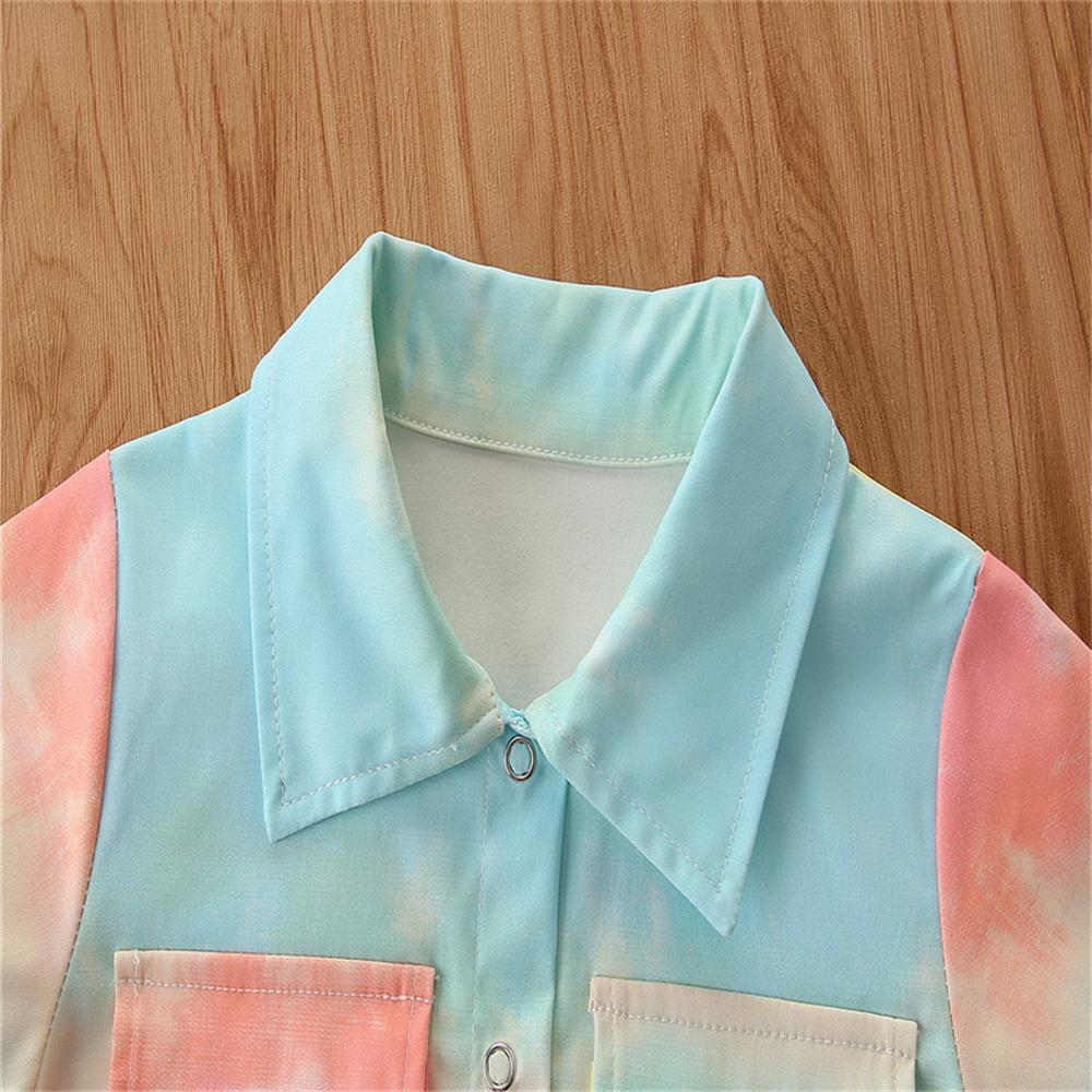 Girls Button Tie Dye Lapel Pocket Jumpsuit Girls Clothes Wholesale