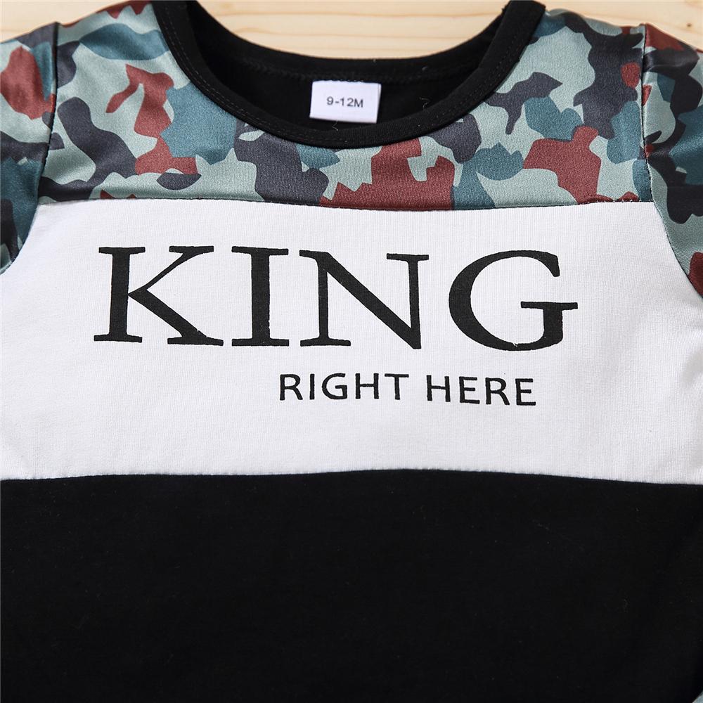 Boys Camo Letter King Right Here Printed Short Sleeve T-shirt & Shorts wholesale boy boutique clothes