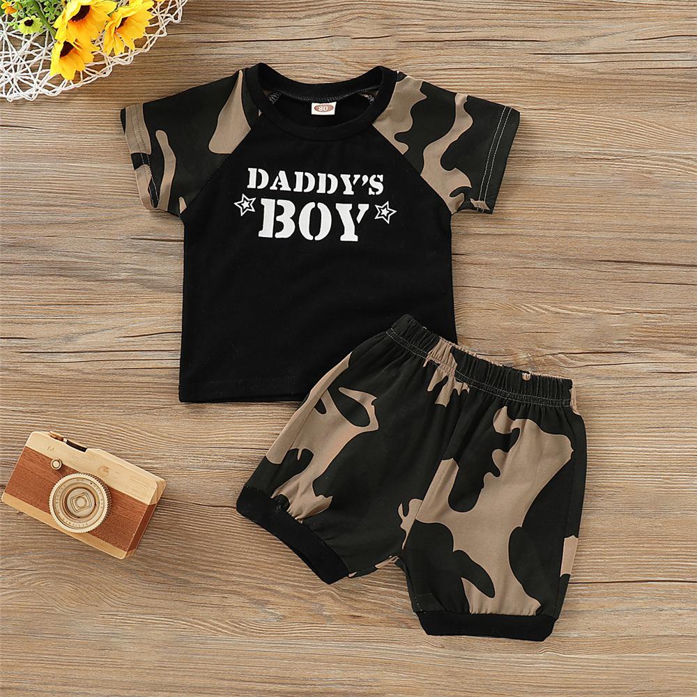 Boys Camo Short Sleeve Daddys Boy Top & Shorts Boys Wholesale Clothing