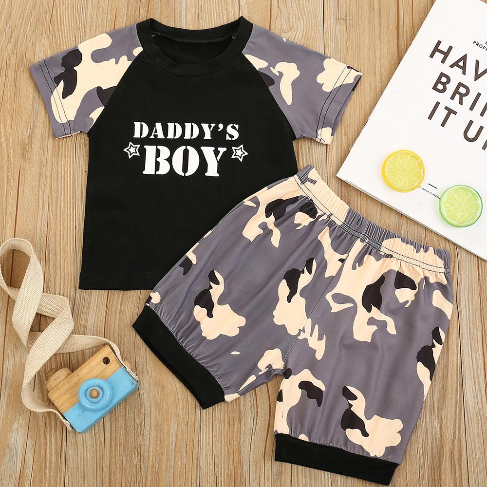 Boys Camo Short Sleeve Daddys Boy Top & Shorts Cheap Baby Clothes Online Wholesale