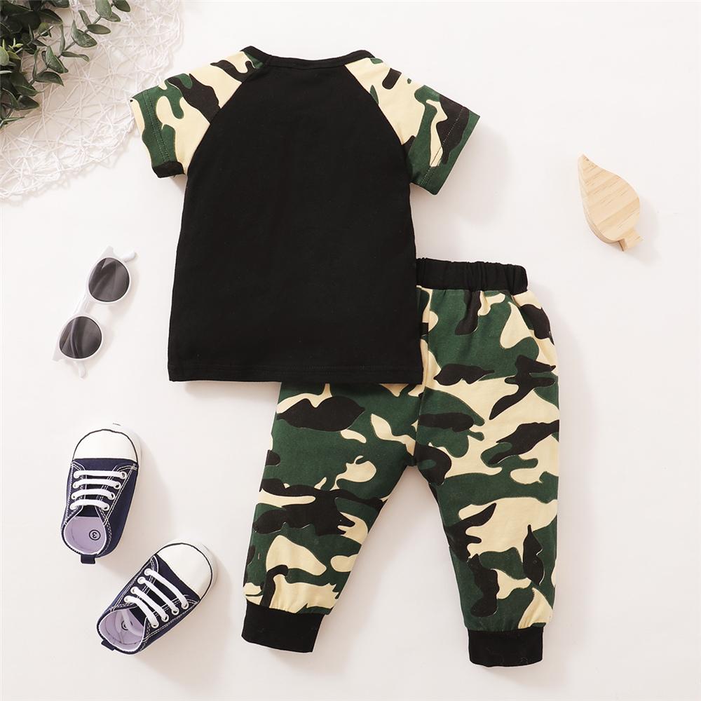 Boys Camouflage Letter Printed Short Sleeve Top & Pants wholesale kids clothing