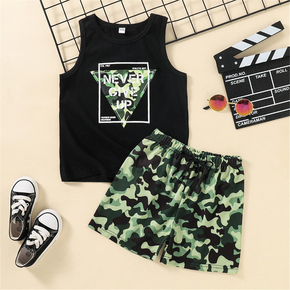 Boys Camouflage Letter Sleeveless Top & Shorts kids clothes wholesale