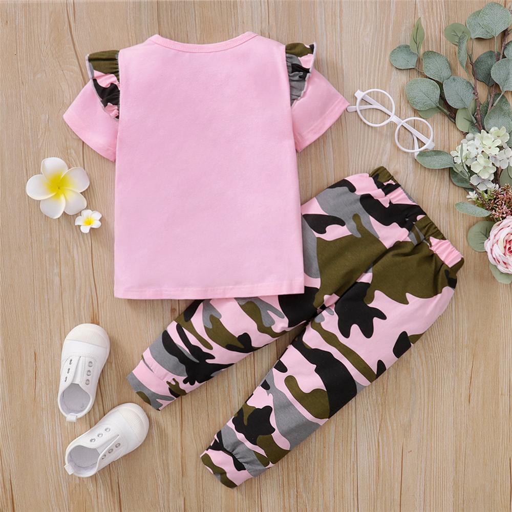 Girls Camouflage Short Sleeve Letter Printed Top & Pants wholesale kids clothing