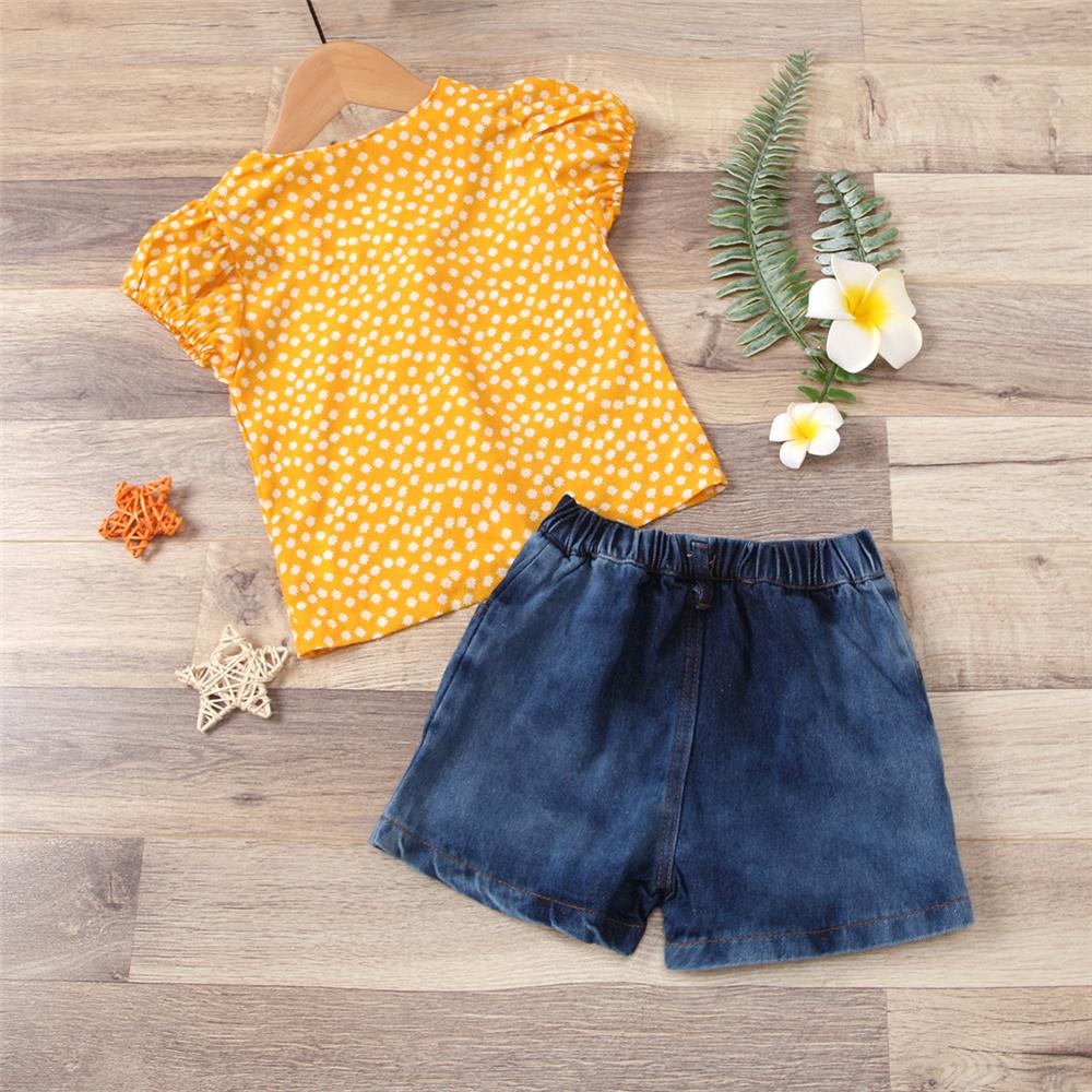 Girls Cardigan Polka Dot Short Sleeve Top & Denim Shorts Baby Girl Clothes Wholesale