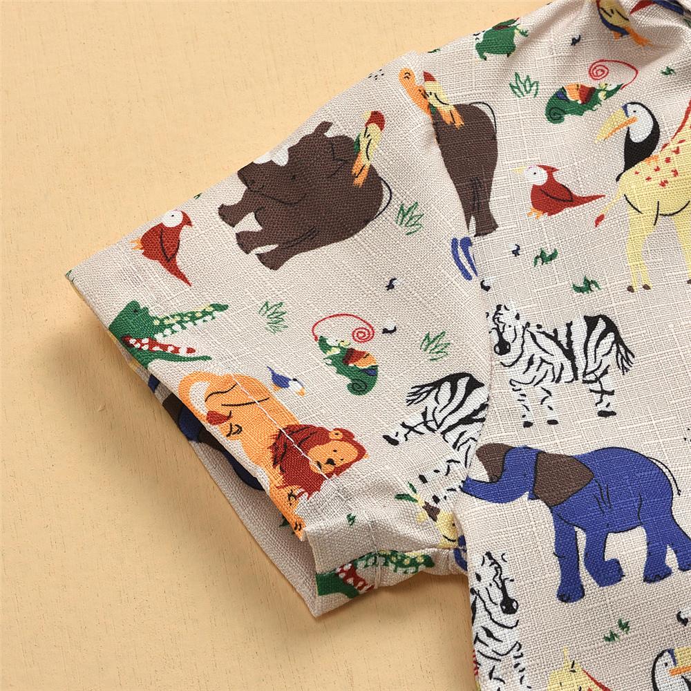 Boys Cartoon Animal Printed Short Sleeve Lapel Shirt & Shorts Wholesale Boys Suits
