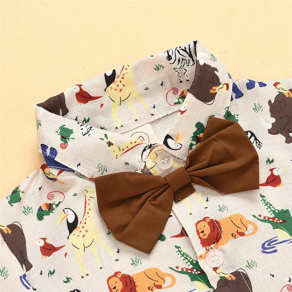 Boys Cartoon Animal Printed Short Sleeve Lapel Shirt & Shorts Wholesale Boys Suits