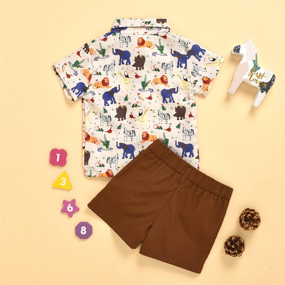 Boys Cartoon Animal Printed Short Sleeve Lapel Shirt & Shorts Wholesale Boys Suits
