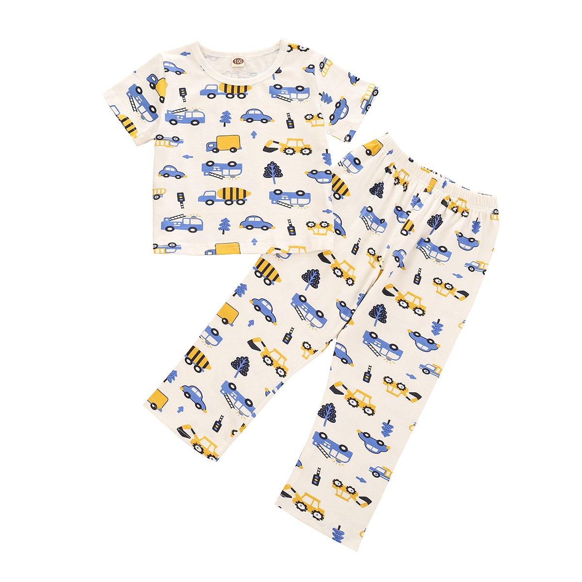 Boys Cartoon Car Printed Short Sleeve Top & Pants Pajamas Suit wholesale boys clothing