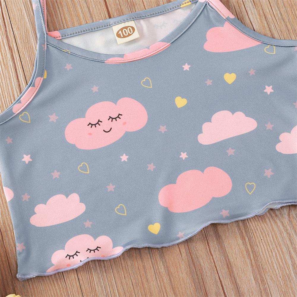 Girls Cartoon Cloud Printed Sling Top & Shorts wholesale kids clothing suppliers