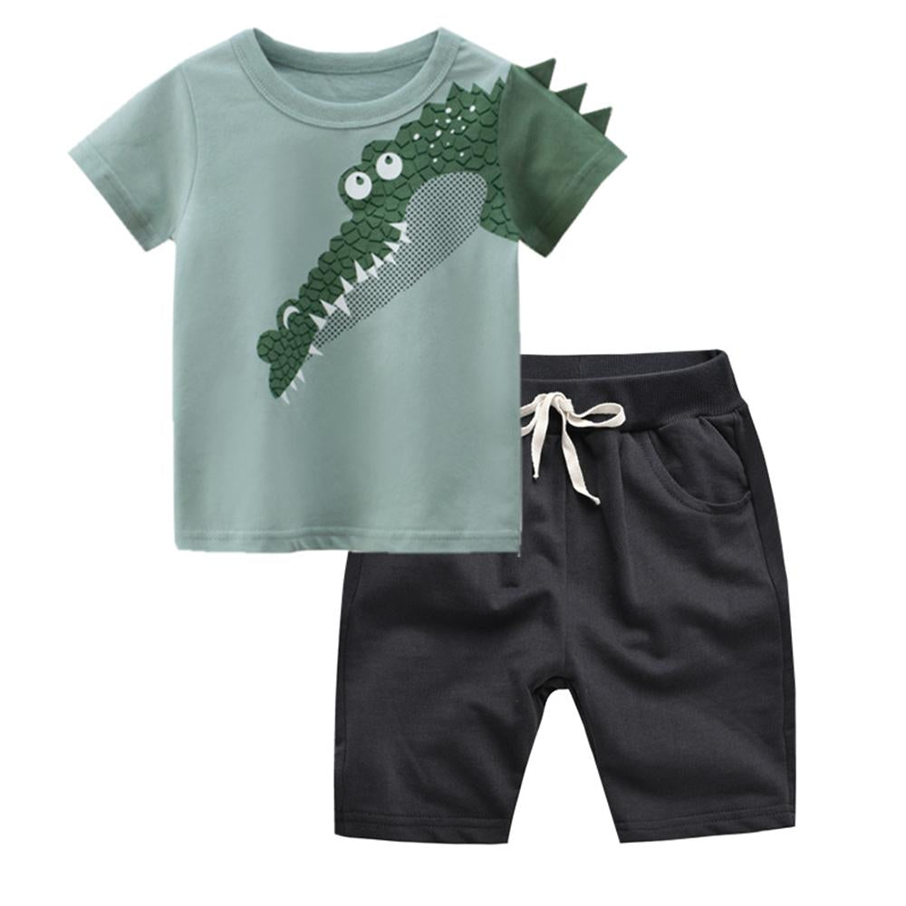 Boys Cartoon Crocodile Printed Short Sleeve T-shirt & Shorts wholesale children's boutique clothing suppliers usa