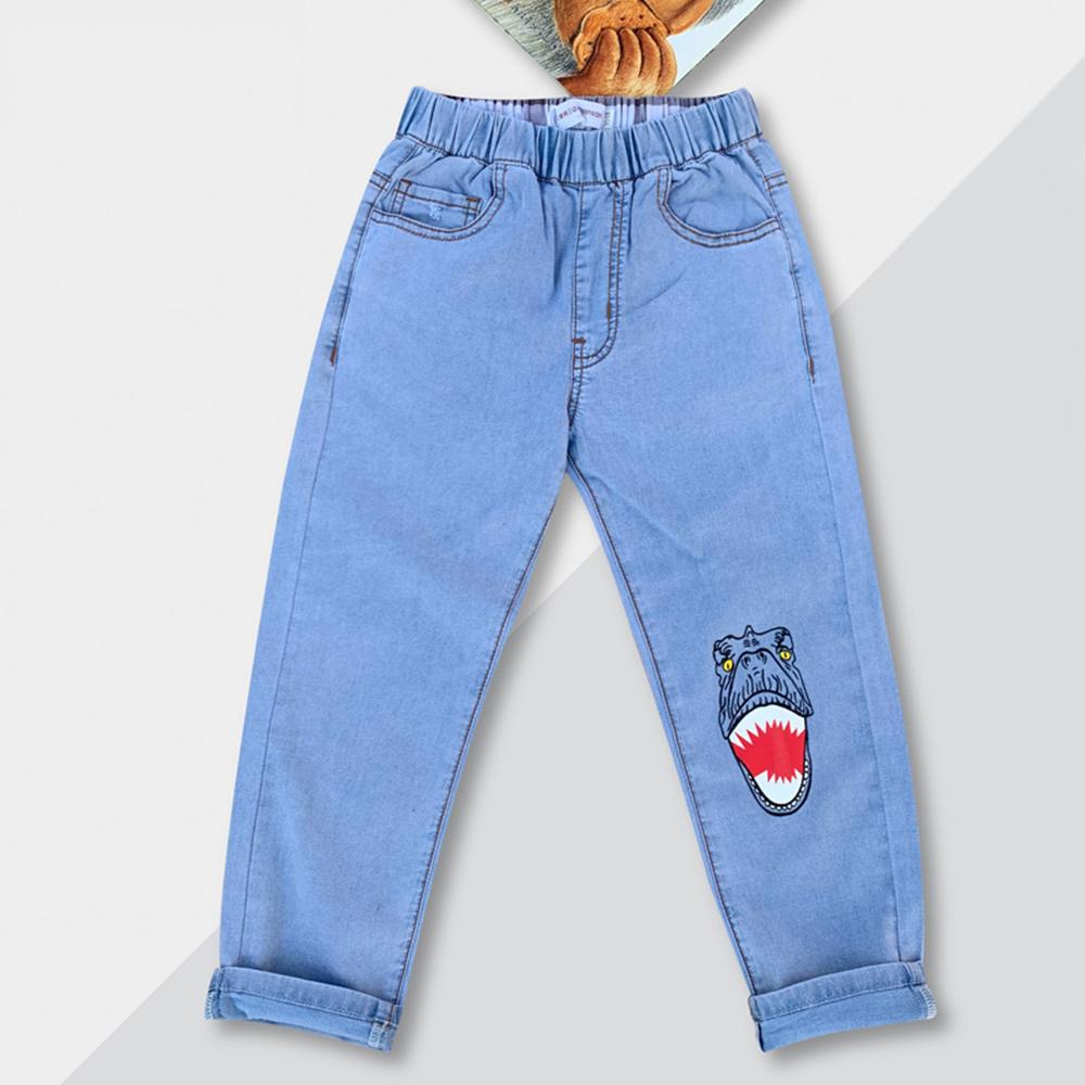 Boys Cartoon Dinosaur Printed Pocket Jeans wholesale childrens clothing distributors