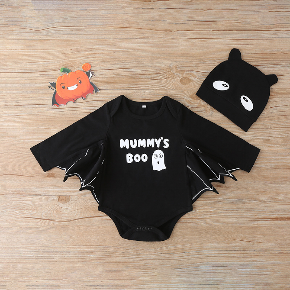 Baby Cartoon Letter Printed Long Sleeve Romper & Hat baby wholesale clothing