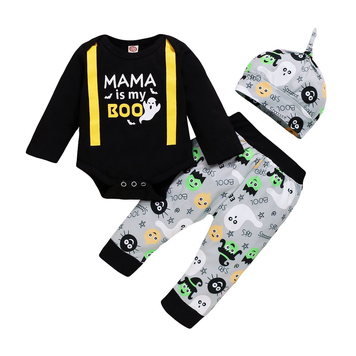 Baby Boys Cartoon Letter Printed Long Sleeve Romper & Pants & Hat kids wholesale clothing