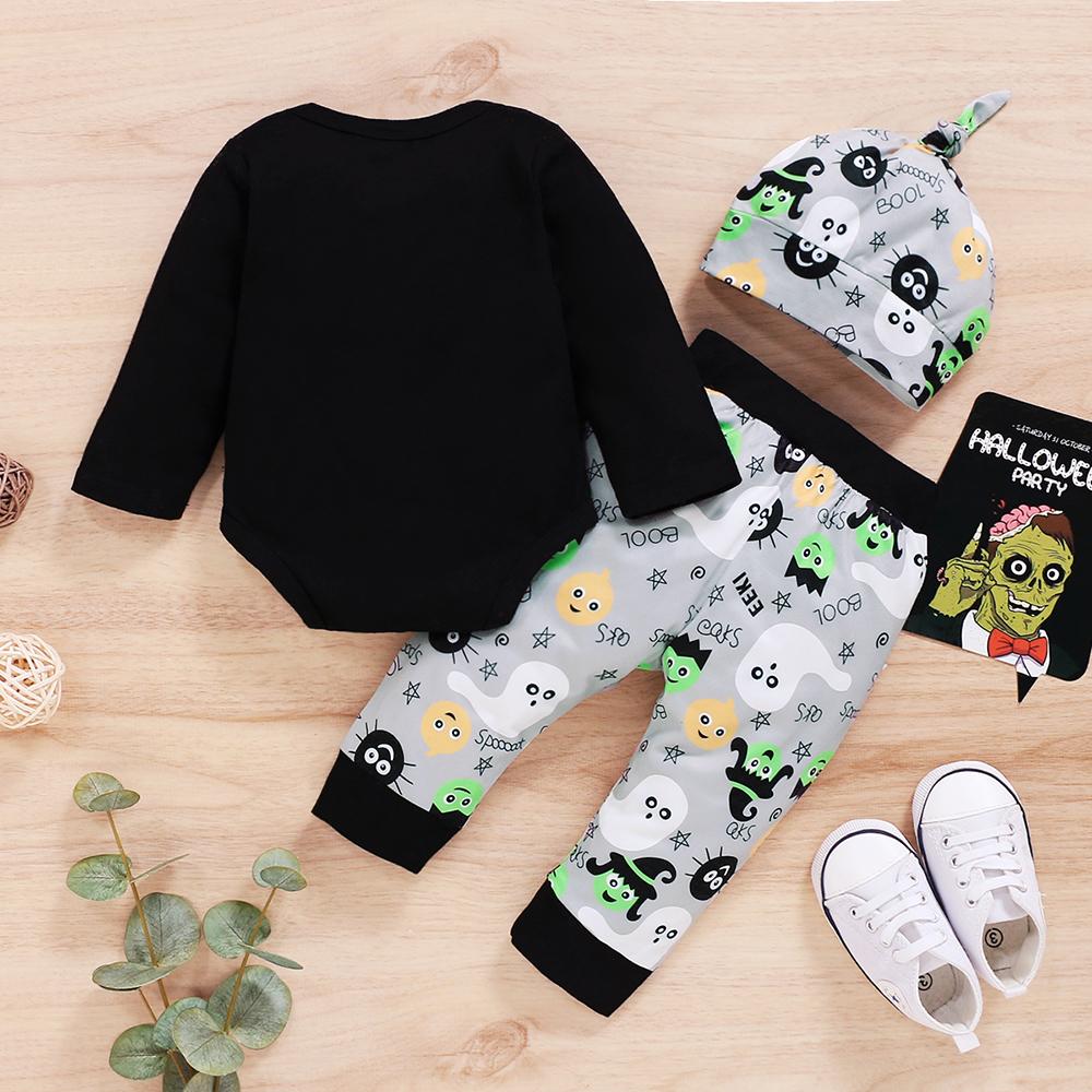 Baby Boys Cartoon Letter Printed Long Sleeve Romper & Pants & Hat kids wholesale clothing