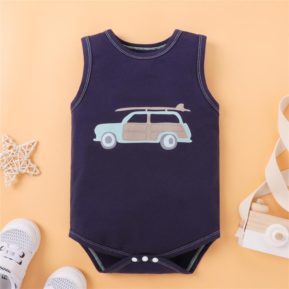 Baby Unisex Cartoon Letter Printed Sleeveless Romper Cheap Boutique Baby Clothing