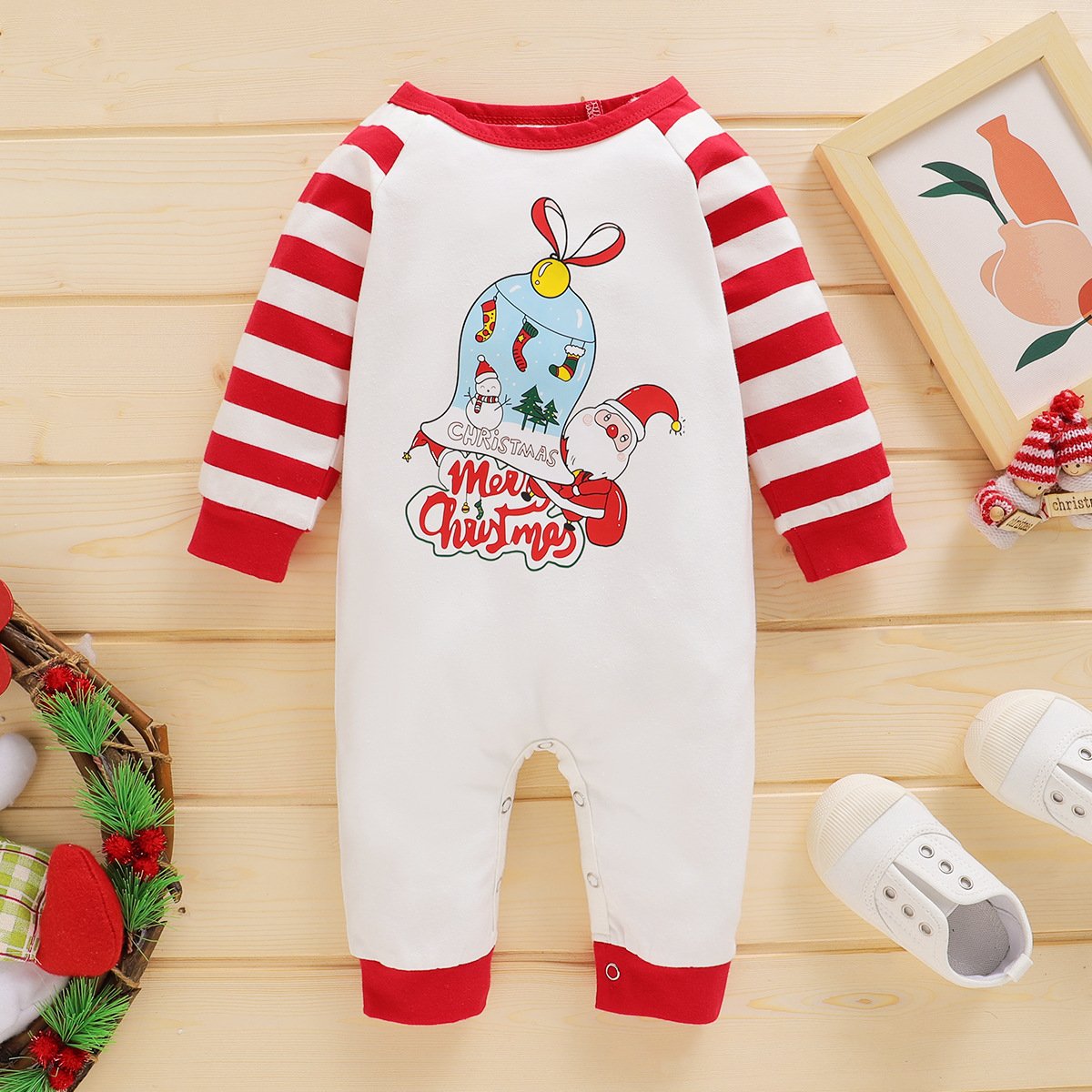 Baby Cartoon Letter Printed Striped Romper baby wholesale clothing