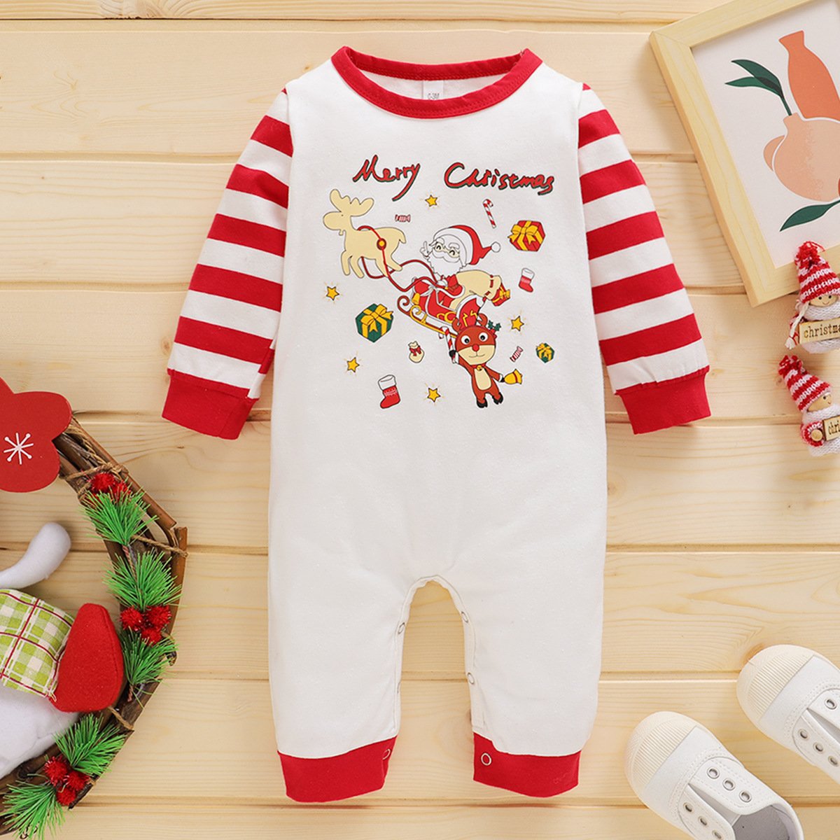 Baby Cartoon Letter Printed Striped Romper baby wholesale clothing