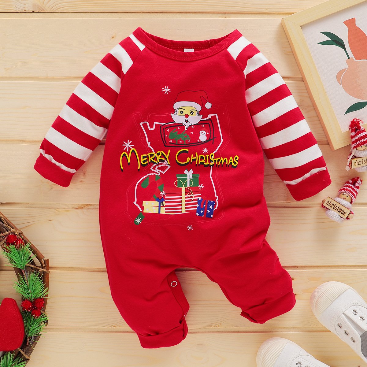 Baby Cartoon Letter Printed Striped Romper baby wholesale clothing