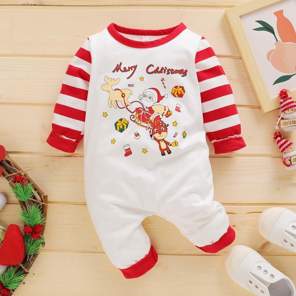 Baby Cartoon Letter Printed Striped Romper baby wholesale clothing