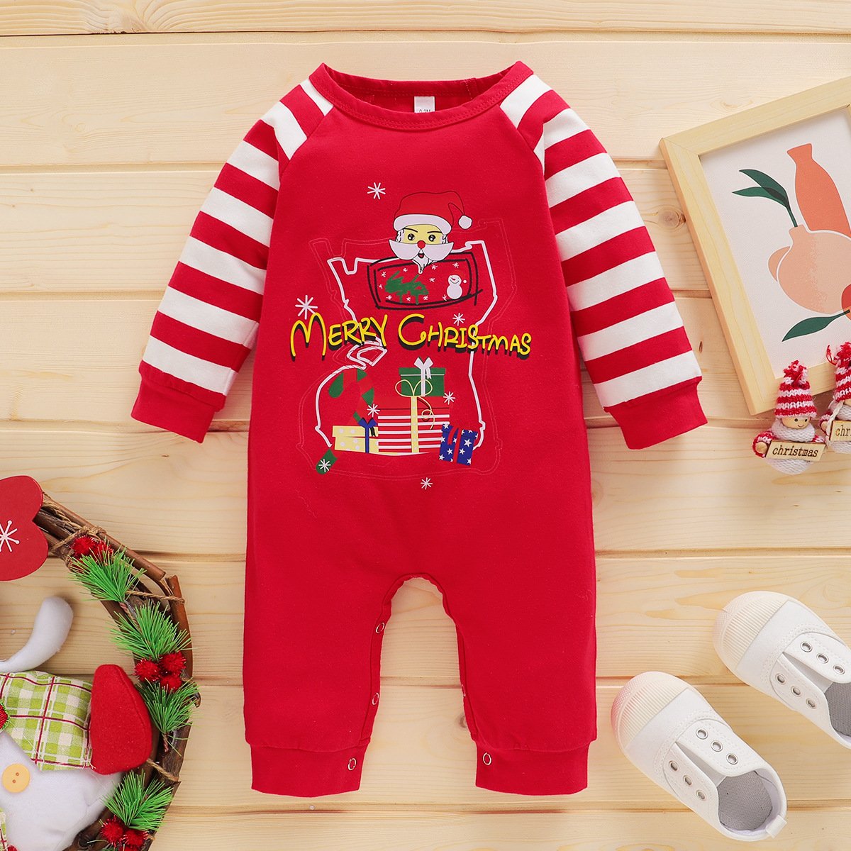 Baby Cartoon Letter Printed Striped Romper baby wholesale clothing