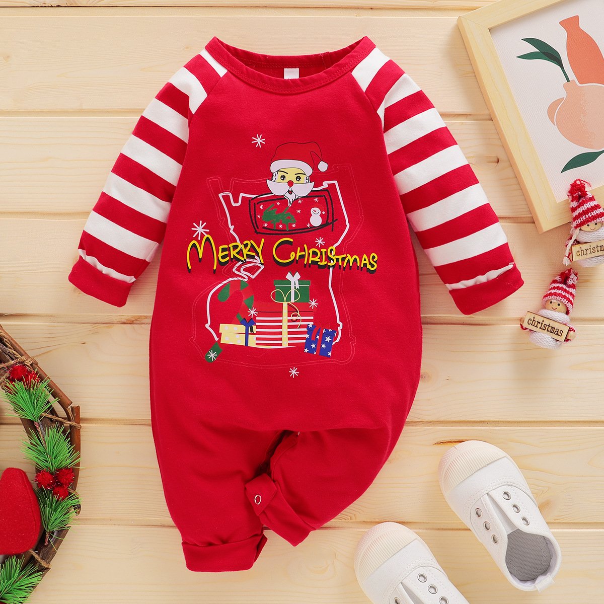 Baby Cartoon Letter Printed Striped Romper baby wholesale clothing