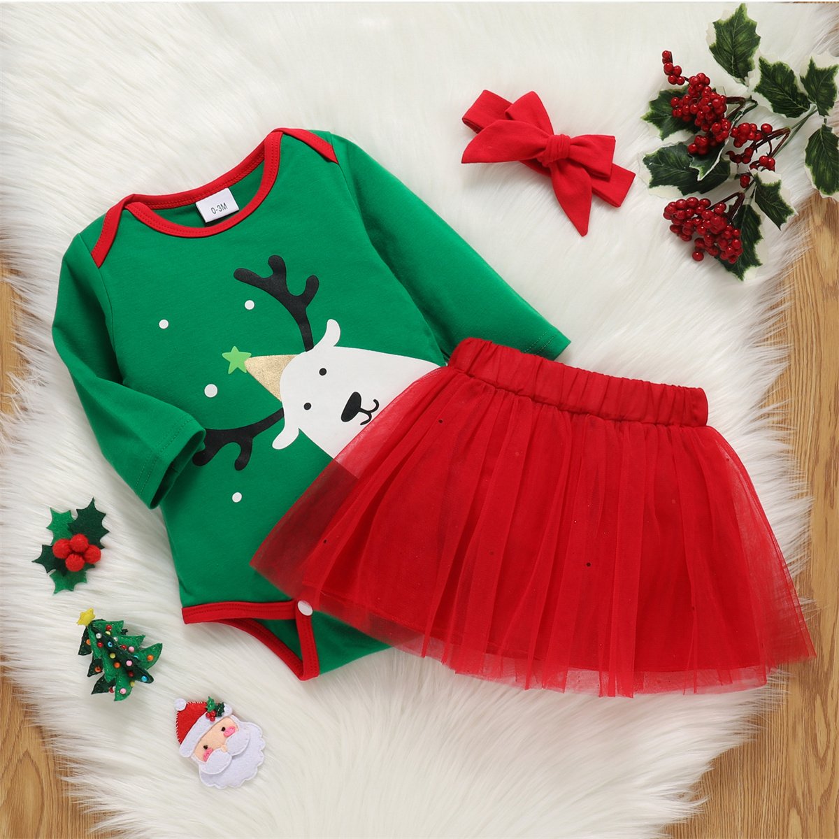 Baby Girls Cartoon Long Sleeve Romper & Skirt & Headband Wholesale Baby Clothes