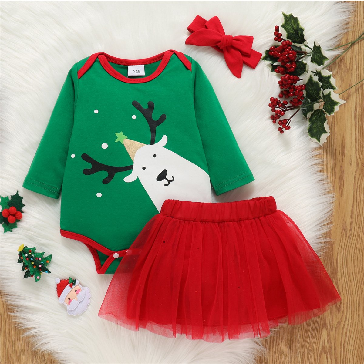 Baby Girls Cartoon Long Sleeve Romper & Skirt & Headband Wholesale Baby Clothes