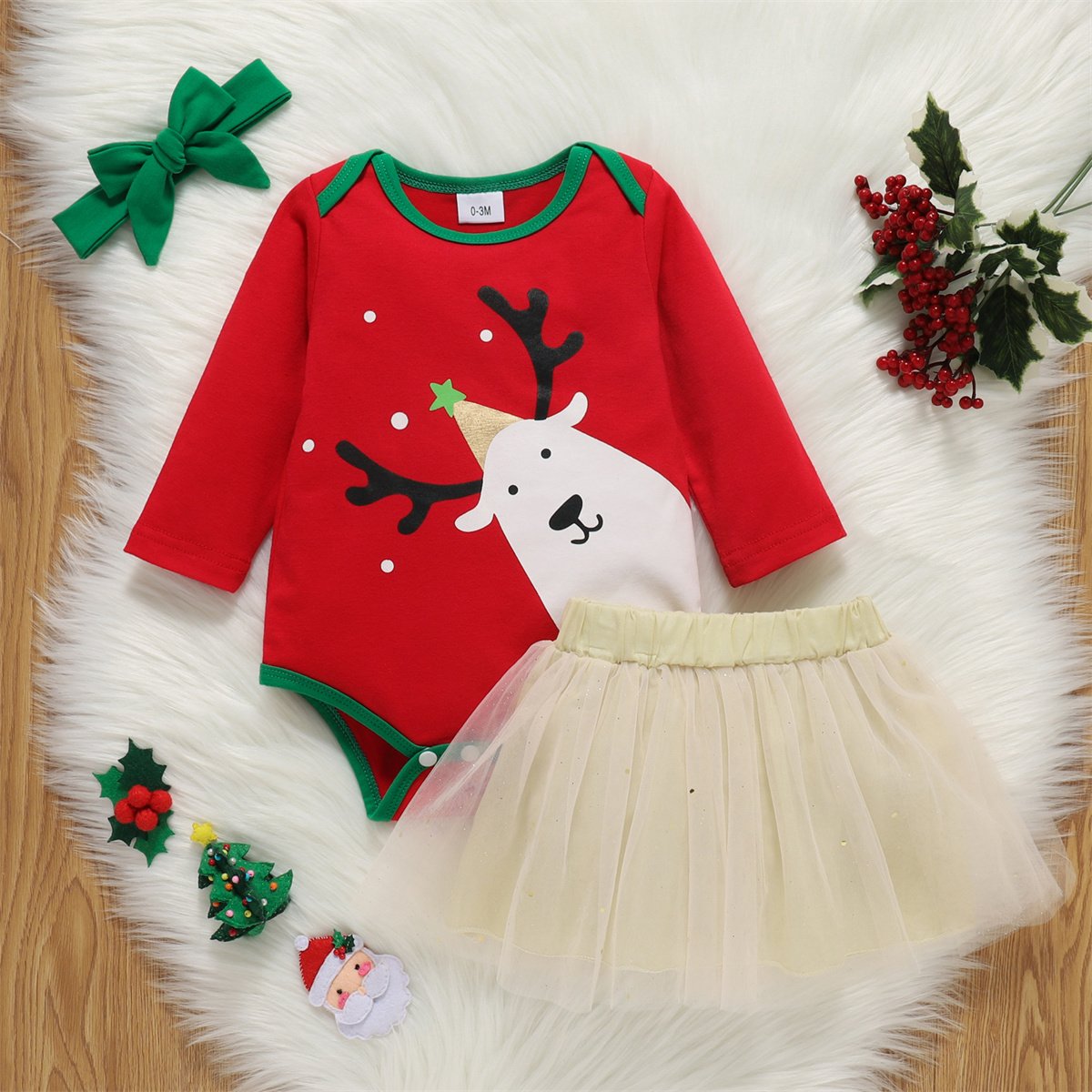 Baby Girls Cartoon Long Sleeve Romper & Skirt & Headband Wholesale Baby Clothes