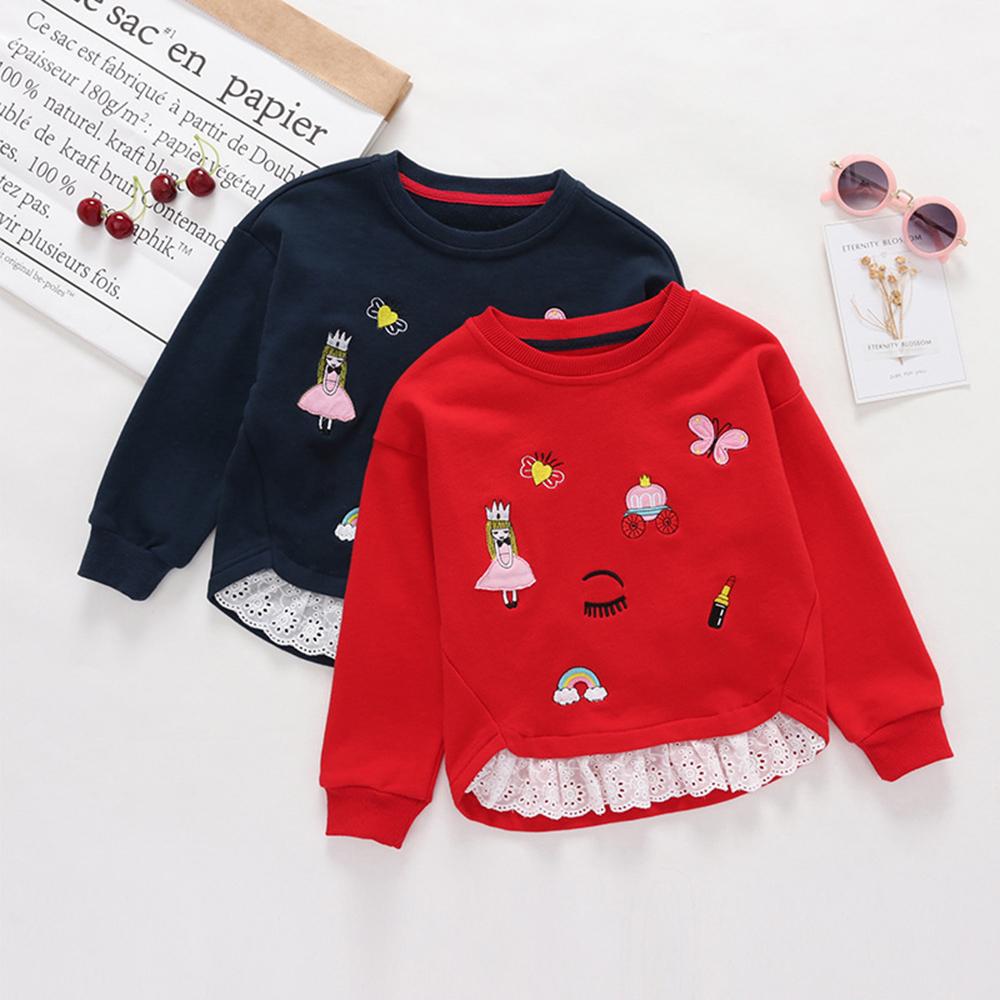 Girls Cartoon Long Sleeve Splicing Top wholesale childrens clothing