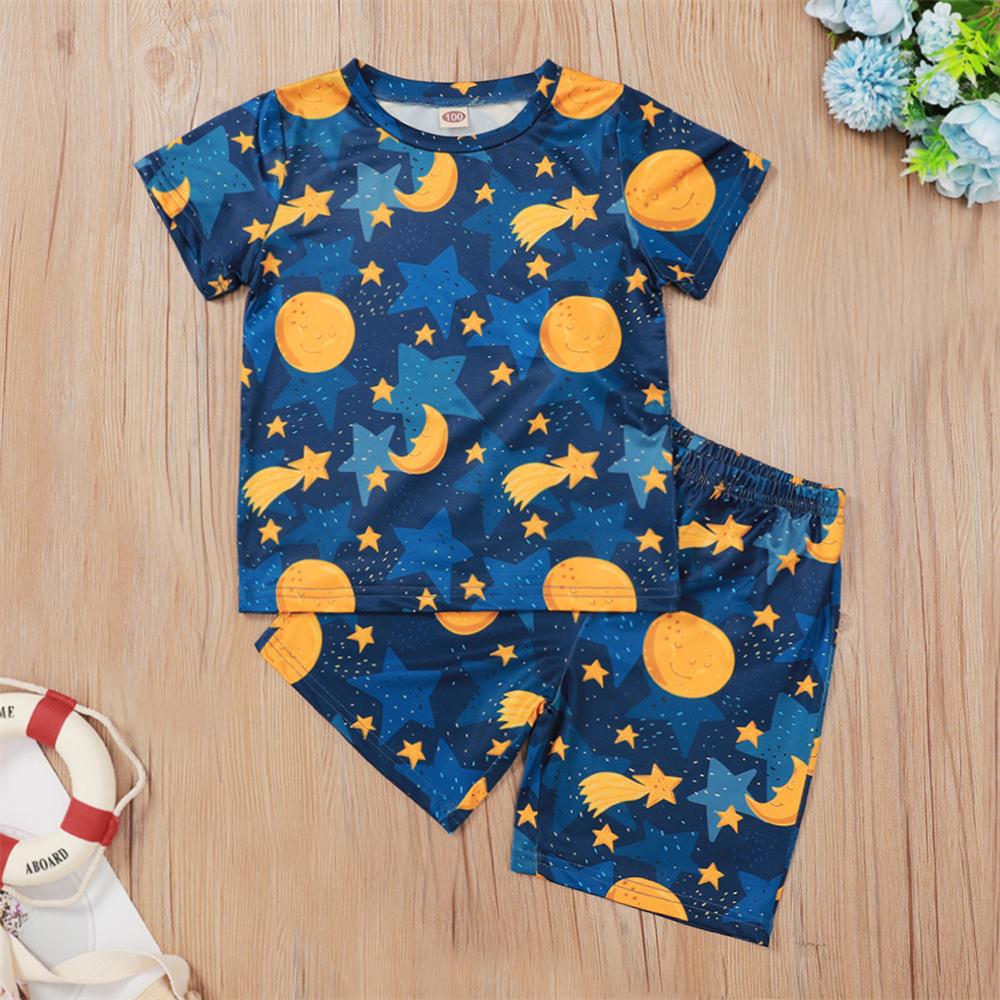 Boys Cartoon Moon Star Printed Short Sleeve Top & Shorts Boy Wholesale Clothing
